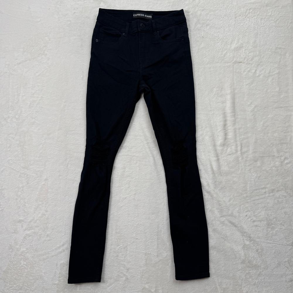 Express Jeans Legging Women 4 Black High Rise Distressed Skinny Denim Pants